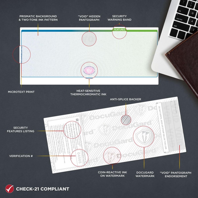 DocuGard Blue/Green Sunburst Premier Prismatic Top High Security Check Paper - QuickBooks & Laser/Inkjet Printer Compatible - 13 Security Features - 500 Blank Business Checks (04565) - Image 3